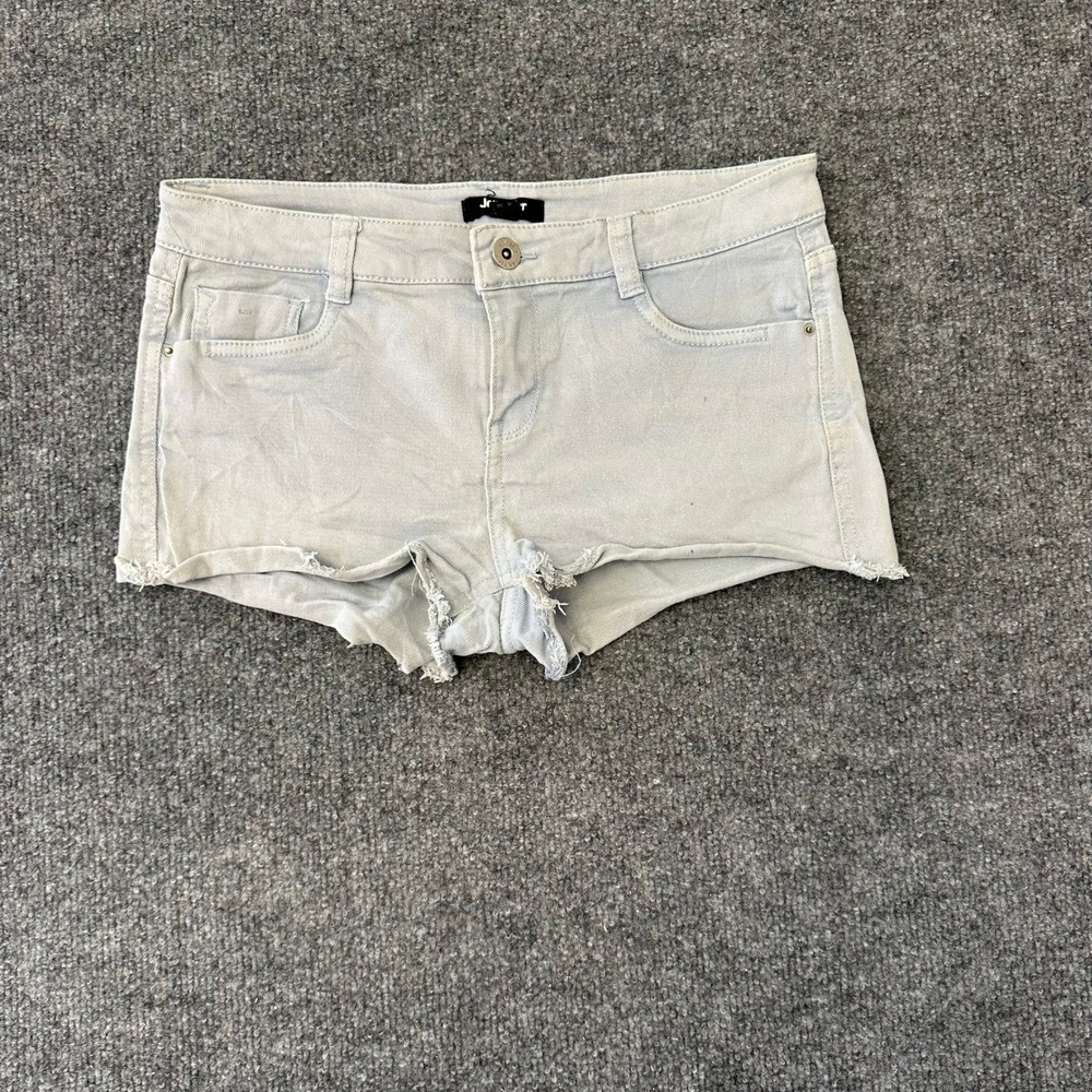 Jennyfer Denim Shorts Womens Size 36 Light Blue Low Rise Raw Hem Cutoff Casual